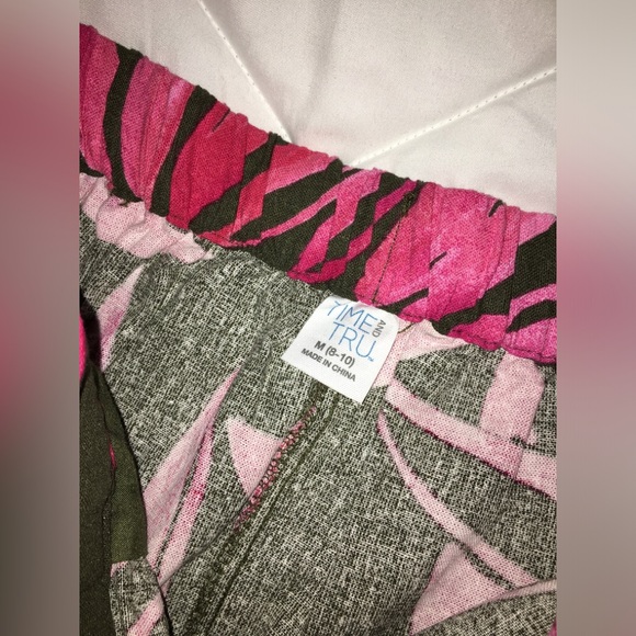 Tropical Pink and black Linen blend Women's Skirt with Pockets - Picture 2 of 5